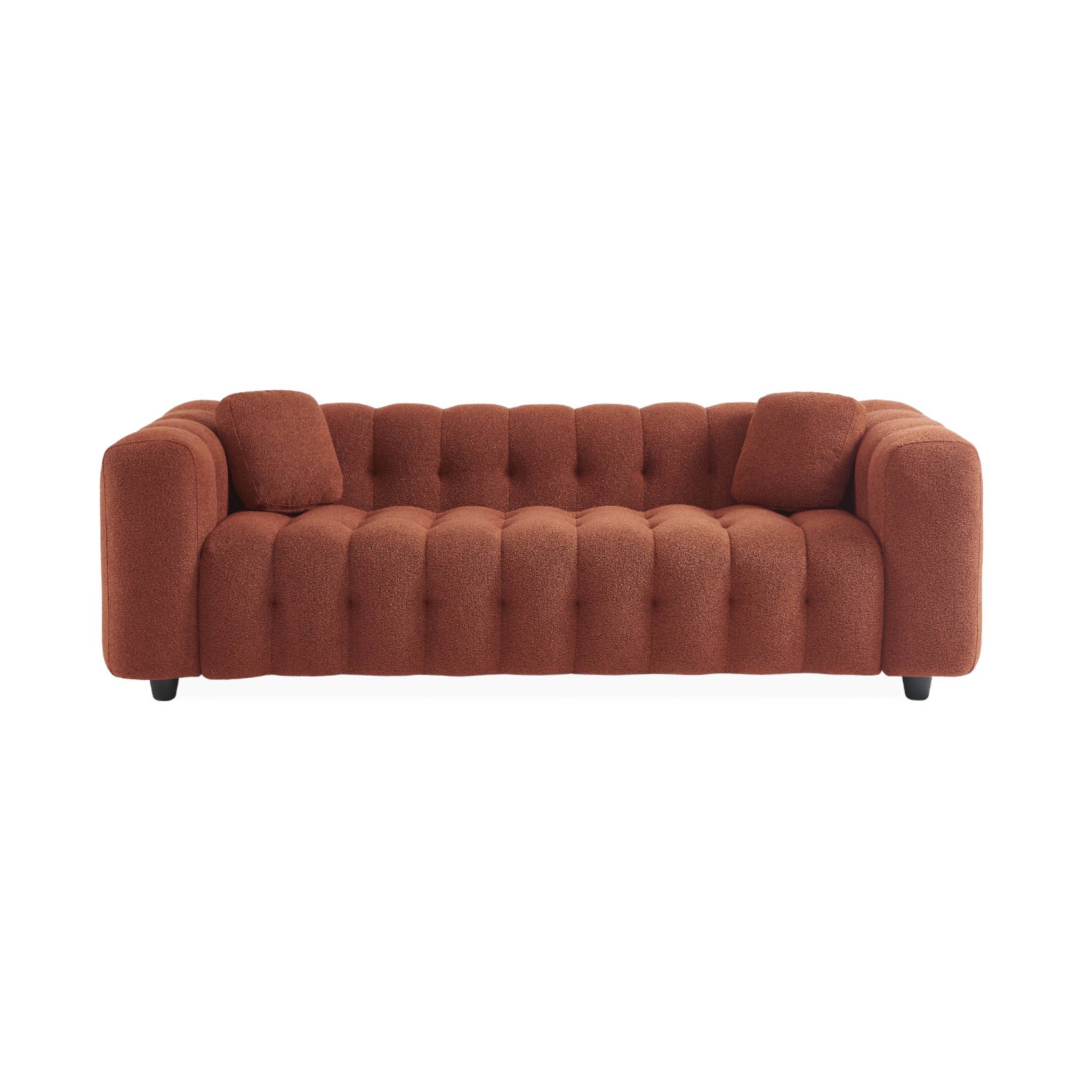 Canapé 3 places en bouclette texturée capitonné terracotta - Structure bois d'eucalyptus et contreplaqué LEON - 5