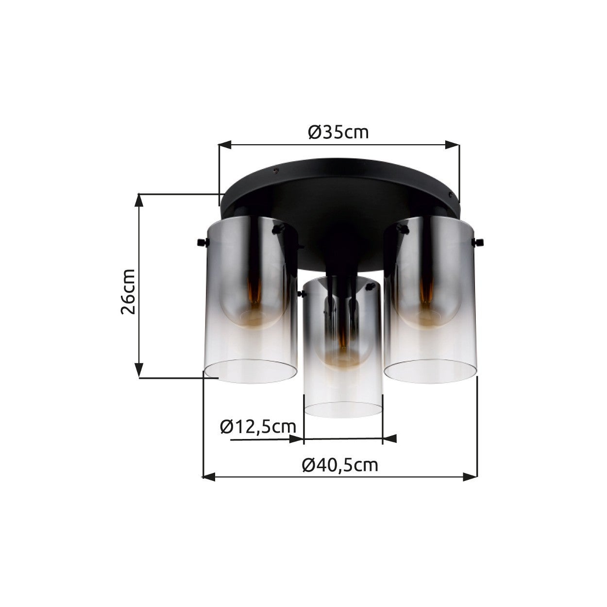 Globo Florentina Plafonnier Cluster Shade en verre fumé noir mat, 3 ampoules E27 - 5