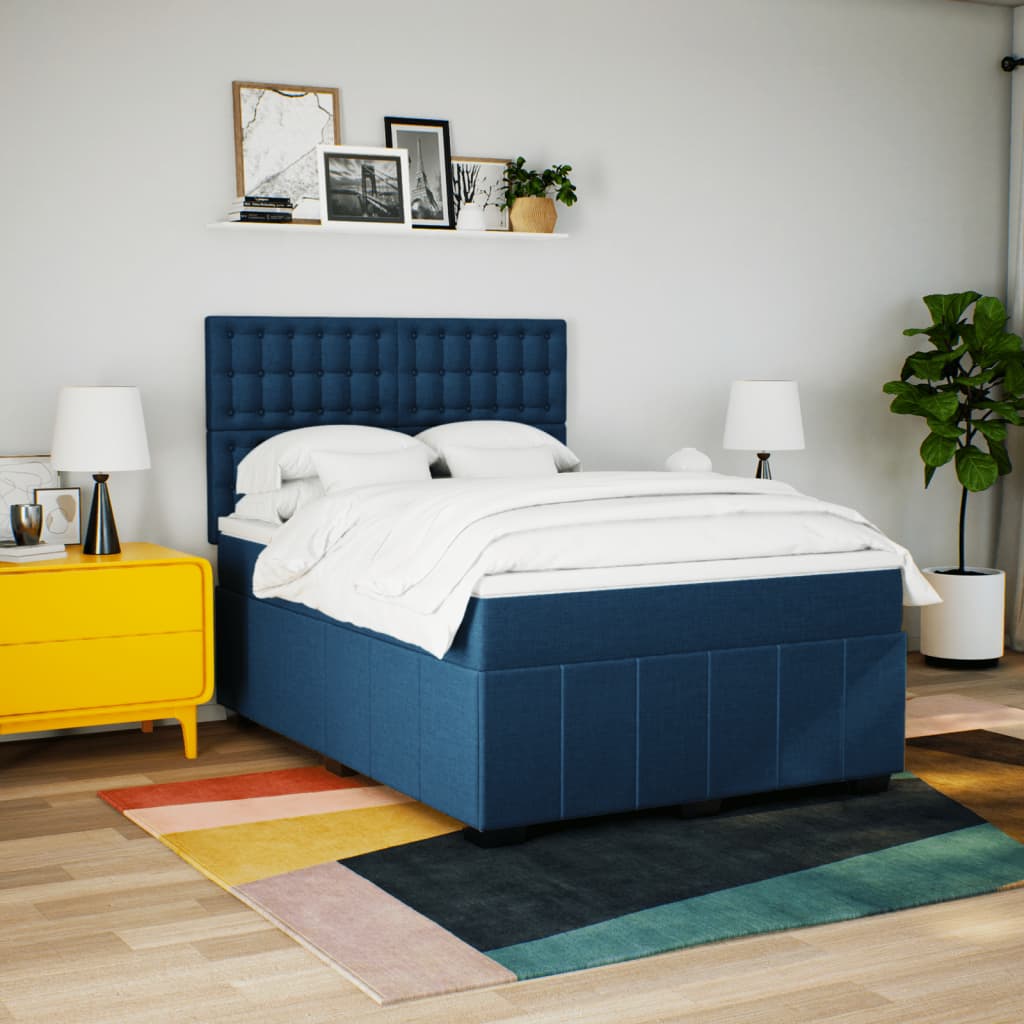 Sommier à lattes de lit avec matelas Bleu 160x200 cm Tissu — COMFORTXL - 3