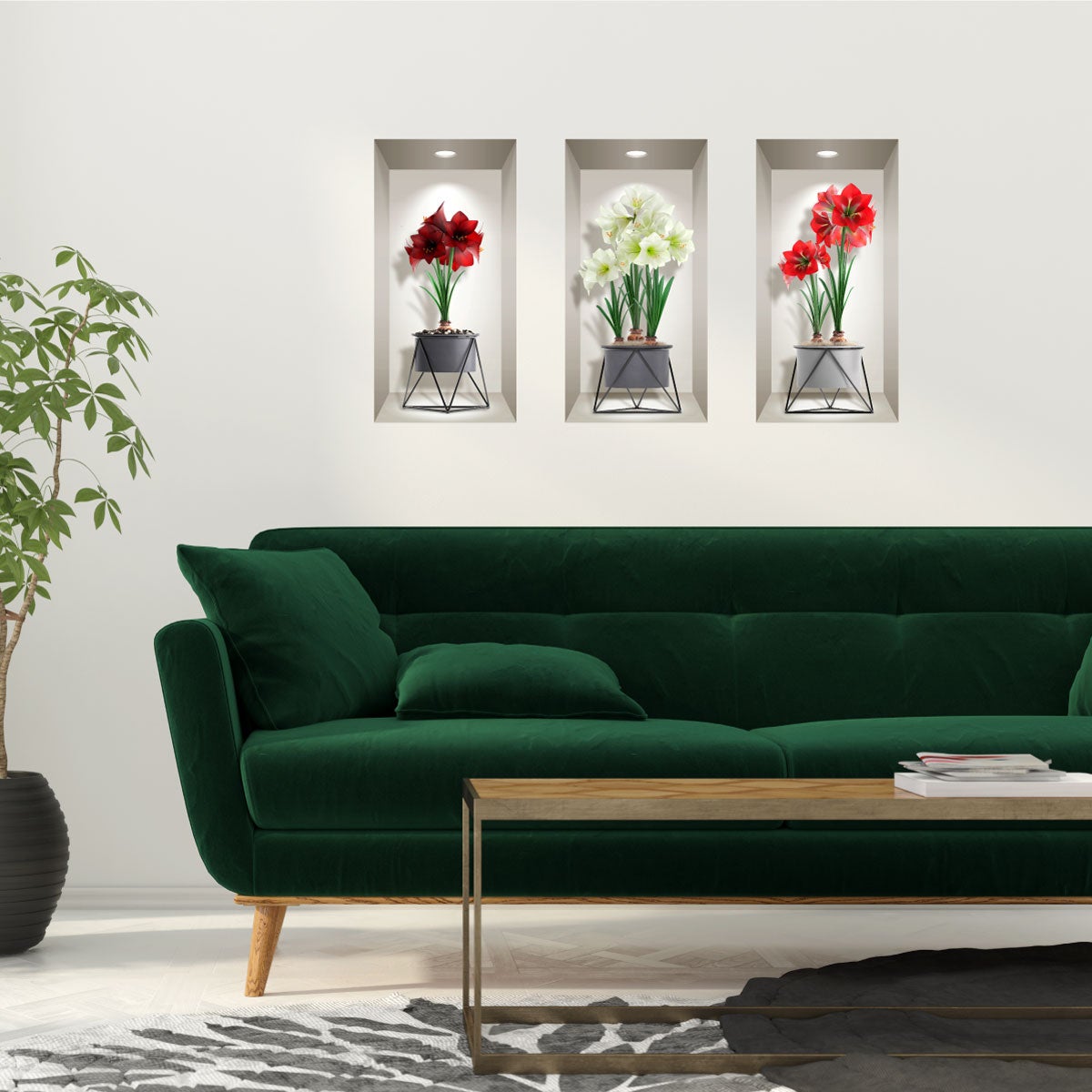 Pegatina de 3d flores de lirio - adhesivo de pared - revestimiento sticker mural decorativo - 60x90cm