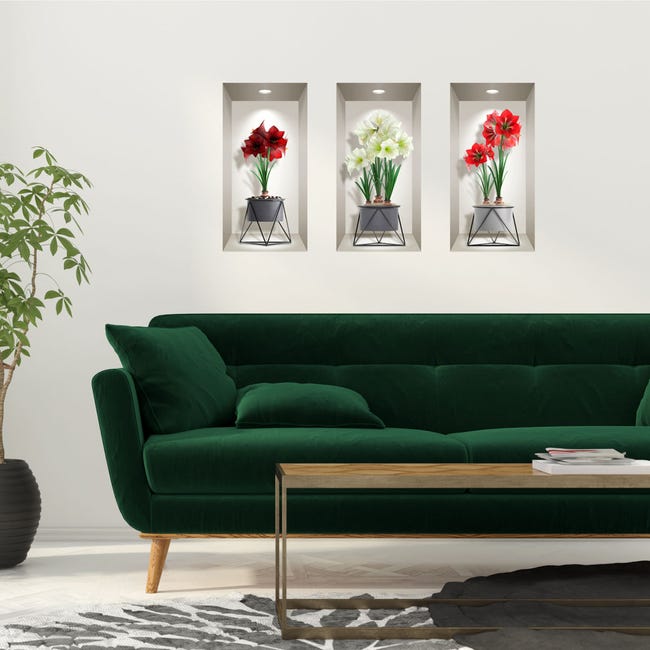 Fotomural 3D Fotomural Efecto 3D Geométrico Con Lirios – Papel Pintado No Tejido XXL Para Todas Las Habitaciones VOILE BLANCHE