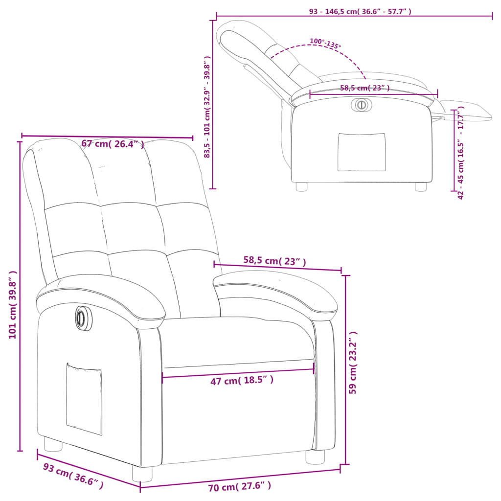 Fauteuil inclinable électrique Noir Tissu vidaXL - 3