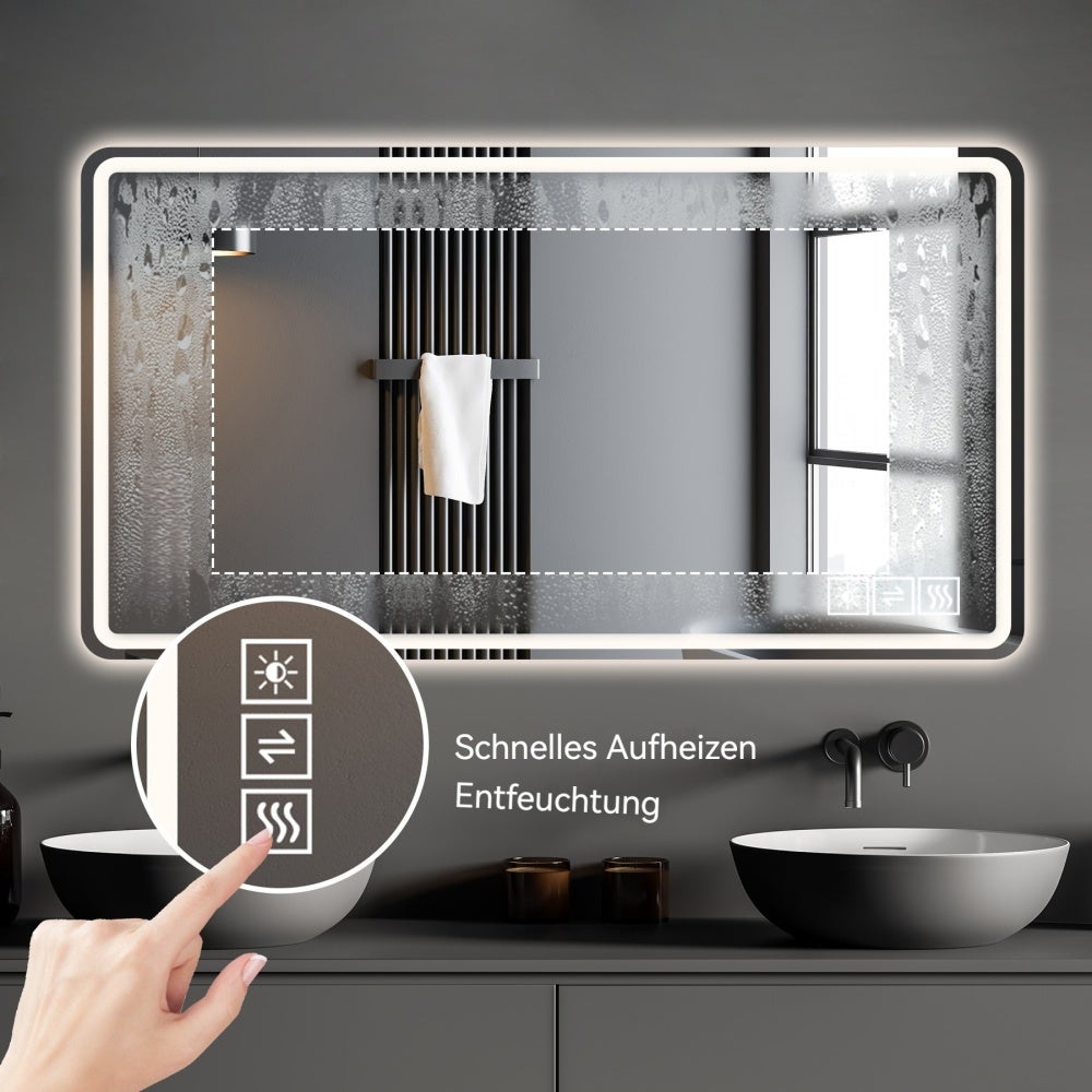 Miroir Salle de Bain LED 60x100cm Sans Cadre, Anti-Buée, Verre Trempé Sécurisé, Dimmable et Éclairage 3 Couleurs - 9