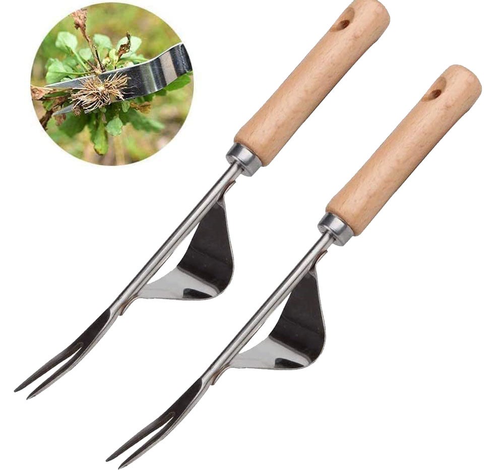 Escardadora Manual De Acero Inoxidable Con Mango De Madera De Haya, Diseño En V Para Arrancar Malas Hierbas De Raíz