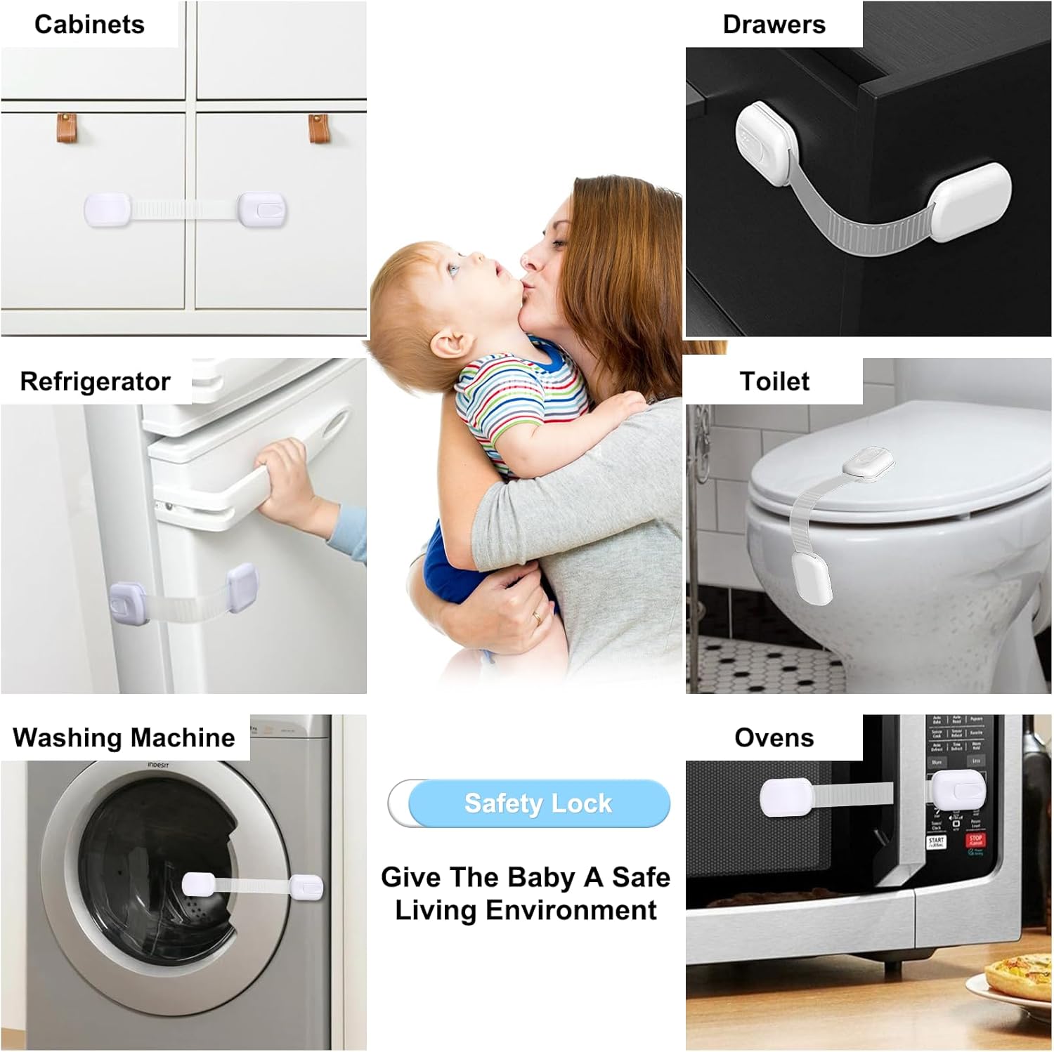 Sécuriser Placard Bloc Porte Enfant 6 Pièces - Sécurité Placard & Tiroir Bébé - Adhésif Fort Bloque Placard