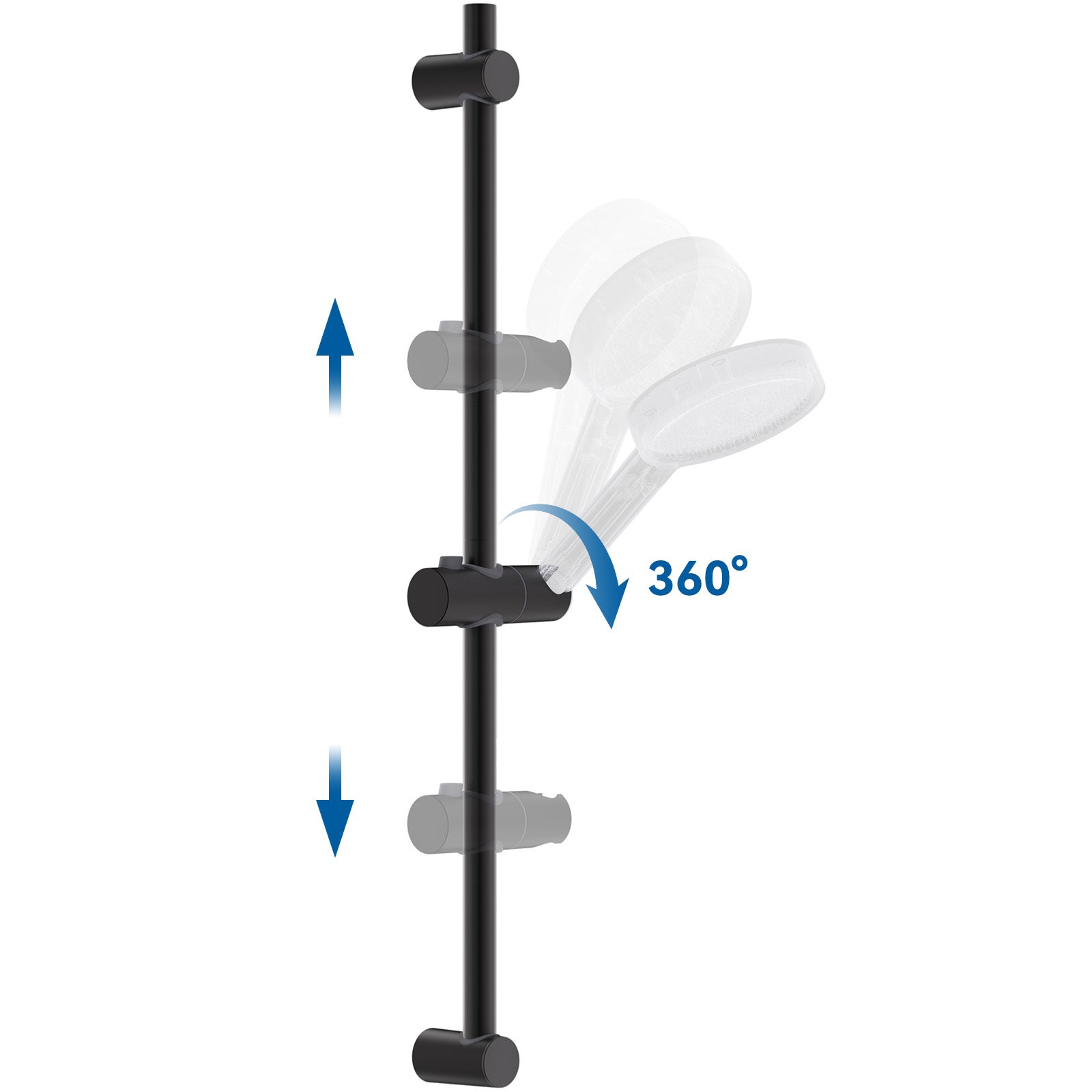 Barre de Douche 71cm en Acier Inoxydable,Barre de Douche avec Support Pommeau de Douche et Support de Douche Muraux Réglable Variables,Noir - 3