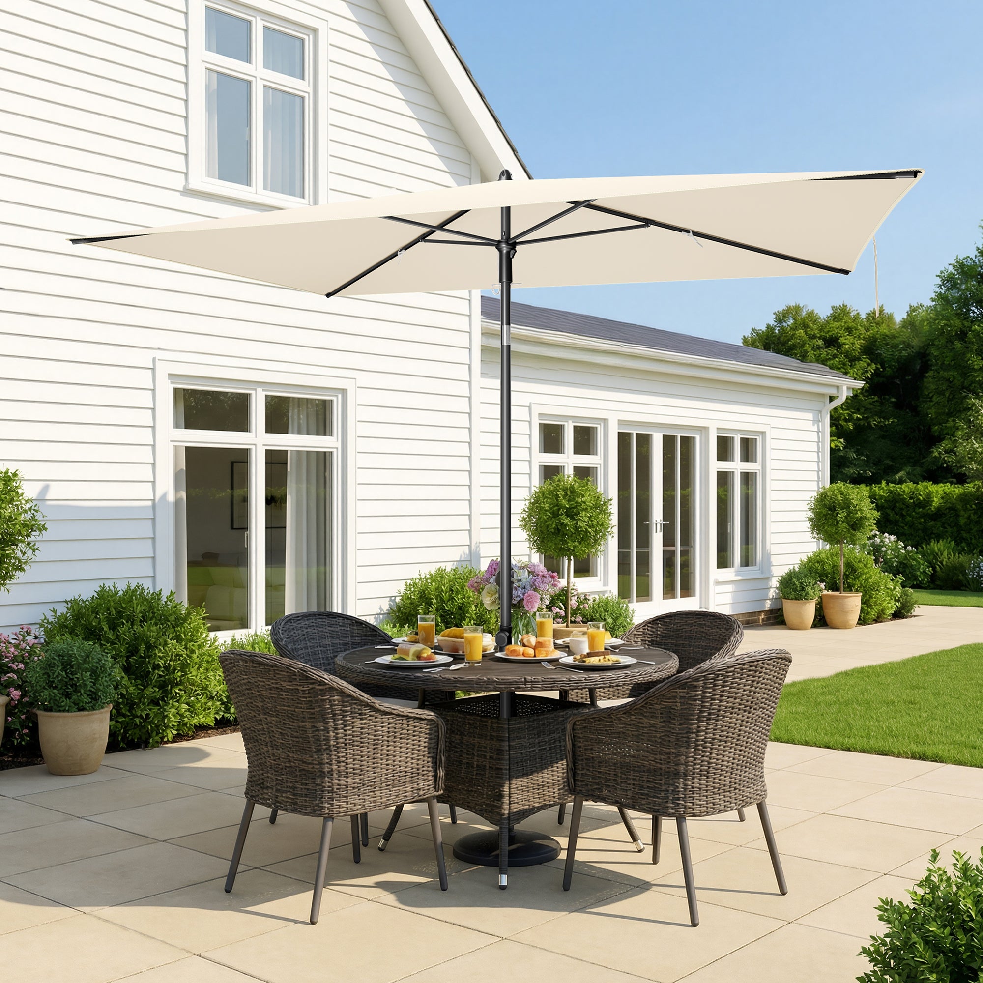 Parasol Rectangulaire Inclinable 232 x 149 cm, Protection Solaire UPF 50+, pour Plage, Terrasse, Jardin, Beige - 2