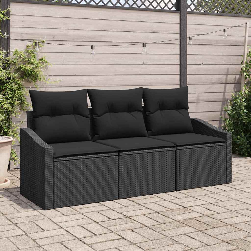 Zestaw Sof z poduszką 3 pcs Czarny polirattan vidaXL