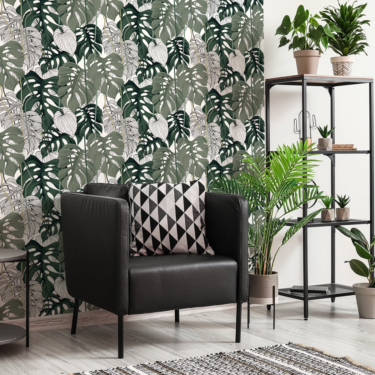 Papel pintado prepegado tropicales hojas de palma monstera h300 x l60 cm - adhesivo pared - sticker revestimiento