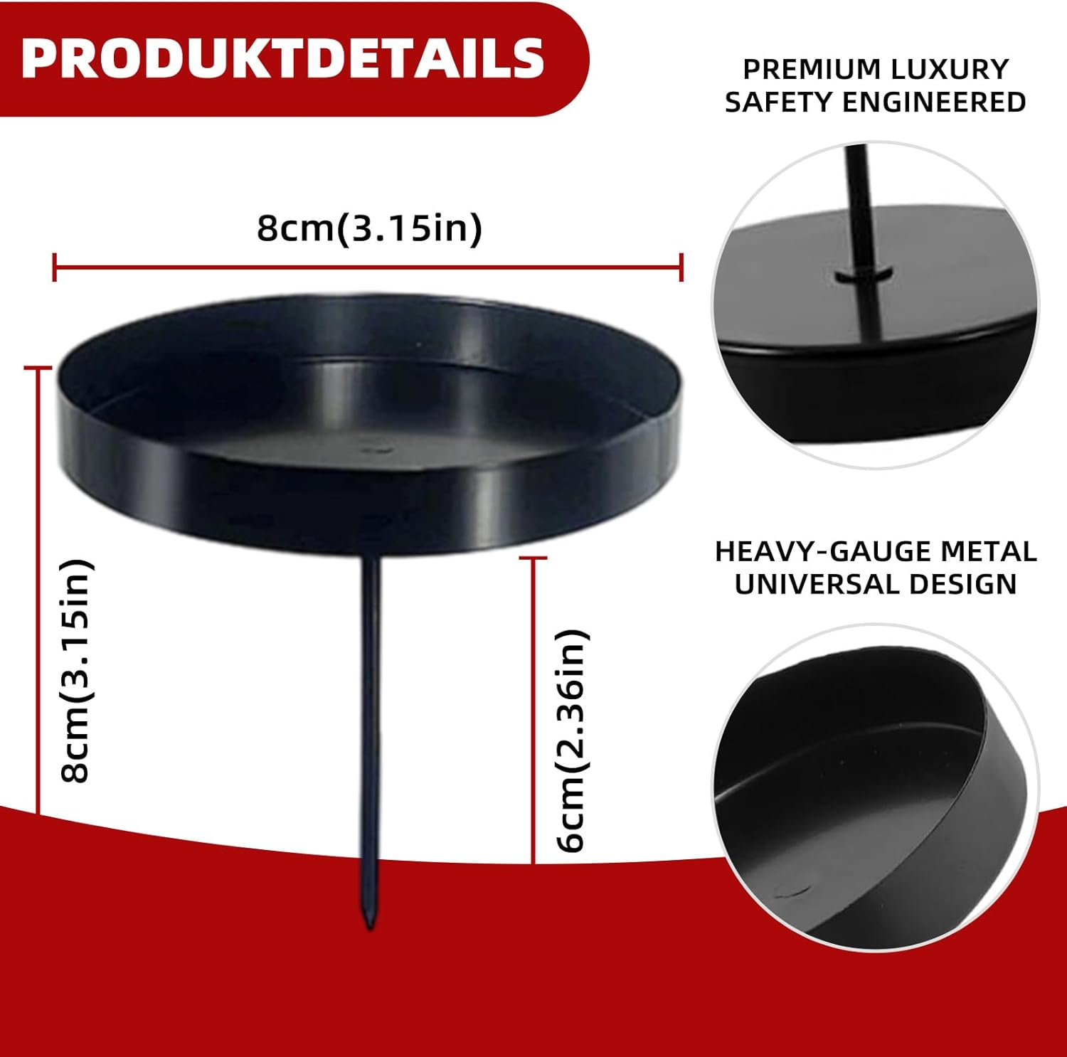 Bougeoir en Métal Noir 8cm avec Pic de Fixation - Lot de 4 Supports pour Bougies de Noël, Décorations de Table pour Advent et Fêtes - 3