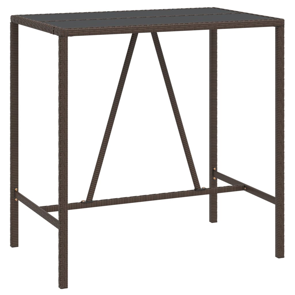 The Living Store - Table de bar et dessus en verre marron 110x70x110 cm poly rotin | Leroy Merlin
