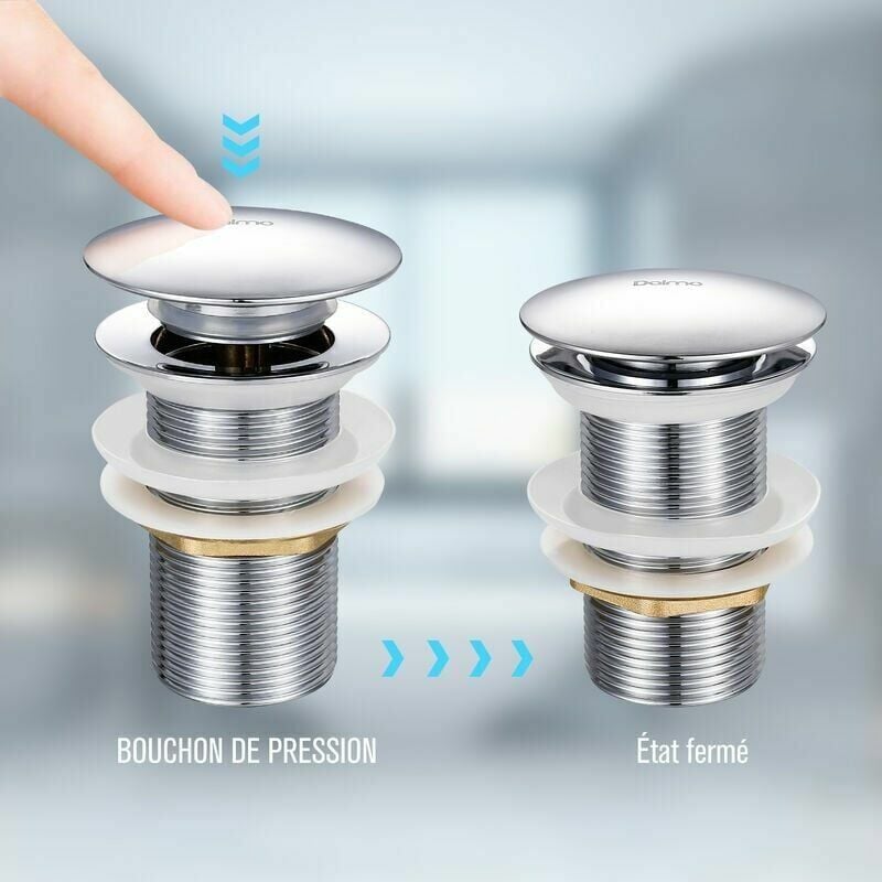 Bonde de Lavabo Pop-up sans Trop-Plein en Laiton Chromé G 1-1/4, équipée d'un Système d'Ouverture et de Fermeture Facile à Bouton-Poussoir. - 7