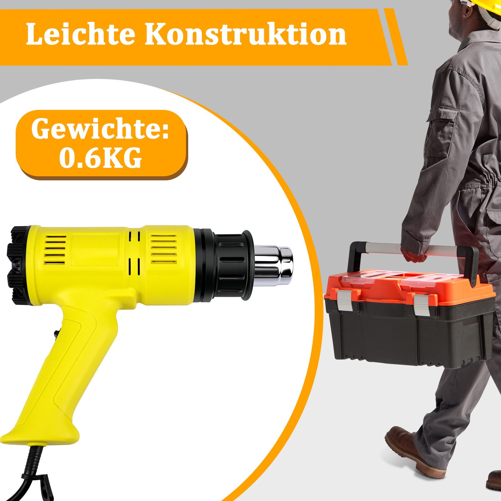 NETTLIFE Pistolet à air chaud Décapeur thermique 2000W Kit réglable 60℃- 600℃ 2000 en W, jusqu'à max. 600,00 °C - 4