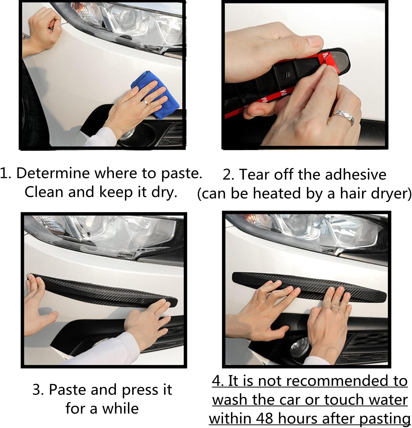 Set di 4 protezioni flessibili per paraurti anteriore e posteriore, protezione antigraffio, striscia adesiva protettiva universale per paraurti auto - 4
