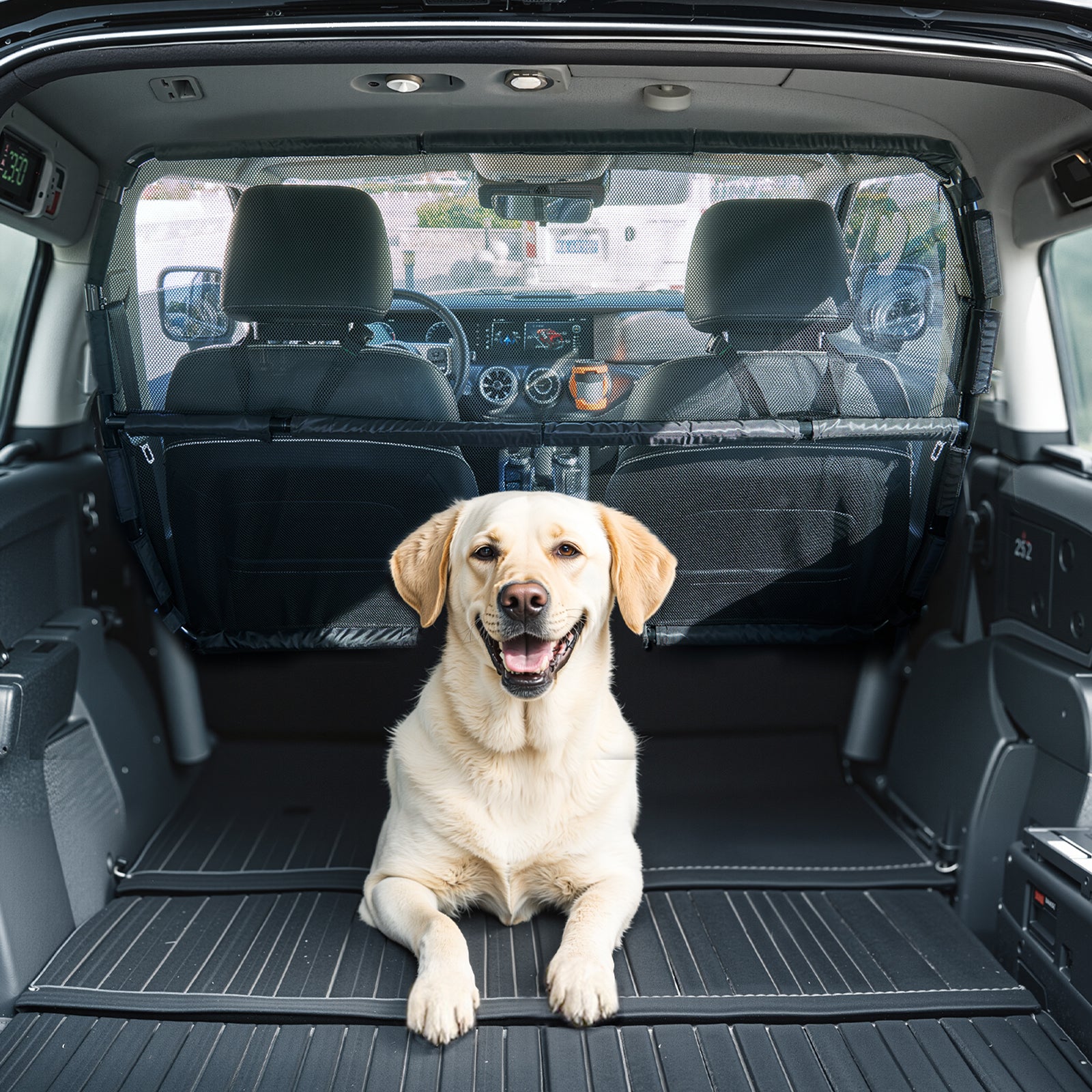 Barrera Perro,Separador VEVOR 50 pulgadas Asiento Frontal,Barrera Mascotas de Malla Transparente,Barrera Universal para Berlina,Camión,SUV,Negro - 8