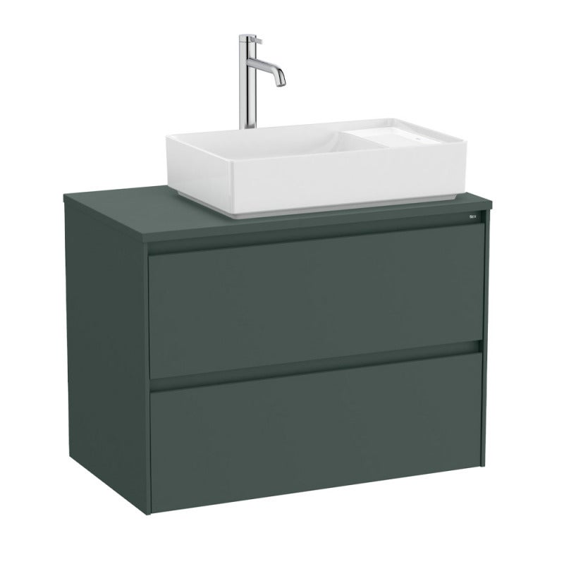 Mueble ona para lavabo sobre encimera a la derecha con dos cajones con cierre amortiguado, verde mate (onadesk80v)