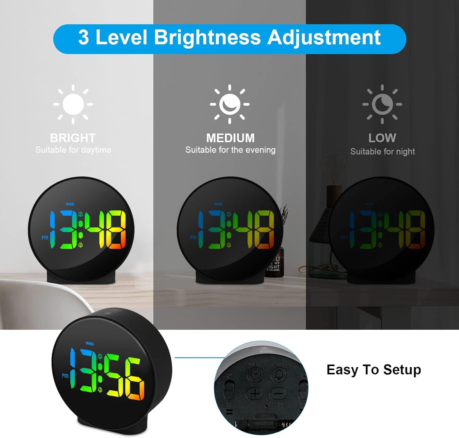 Sveglia LED Da Comodino Con Due Allarmi E Ricarica USB - Luminosità Regolabile E Modalità Notte Automatica Per Un Sonno Tranquillo - 6