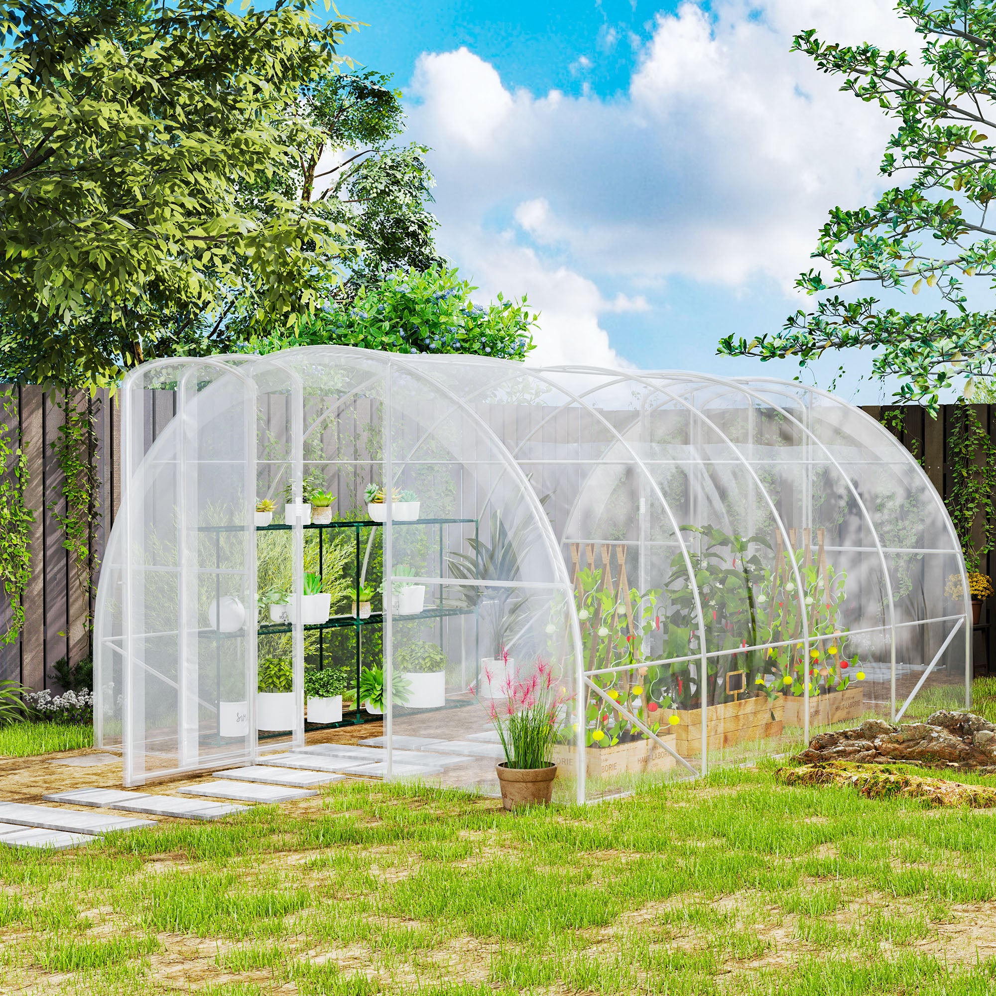 Serre de jardin tunnel 4 x 3 x 2 m 12 m² avec 2 portes à charnières bâche en PE 150 g/m² pour Légumes Plantes Fleurs - 3