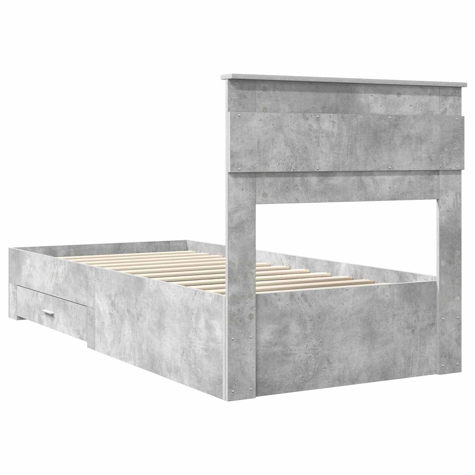 Cadre de lit en panneau de bois, gris béton et argent, pour la chambre, 75 × 190 cm - 9