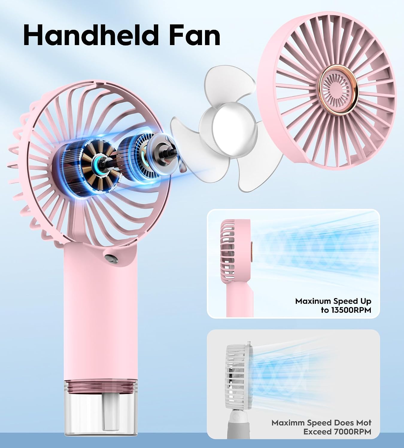 Mini Ventilateur à Main Portatif with Fonction humidification, Portable ...