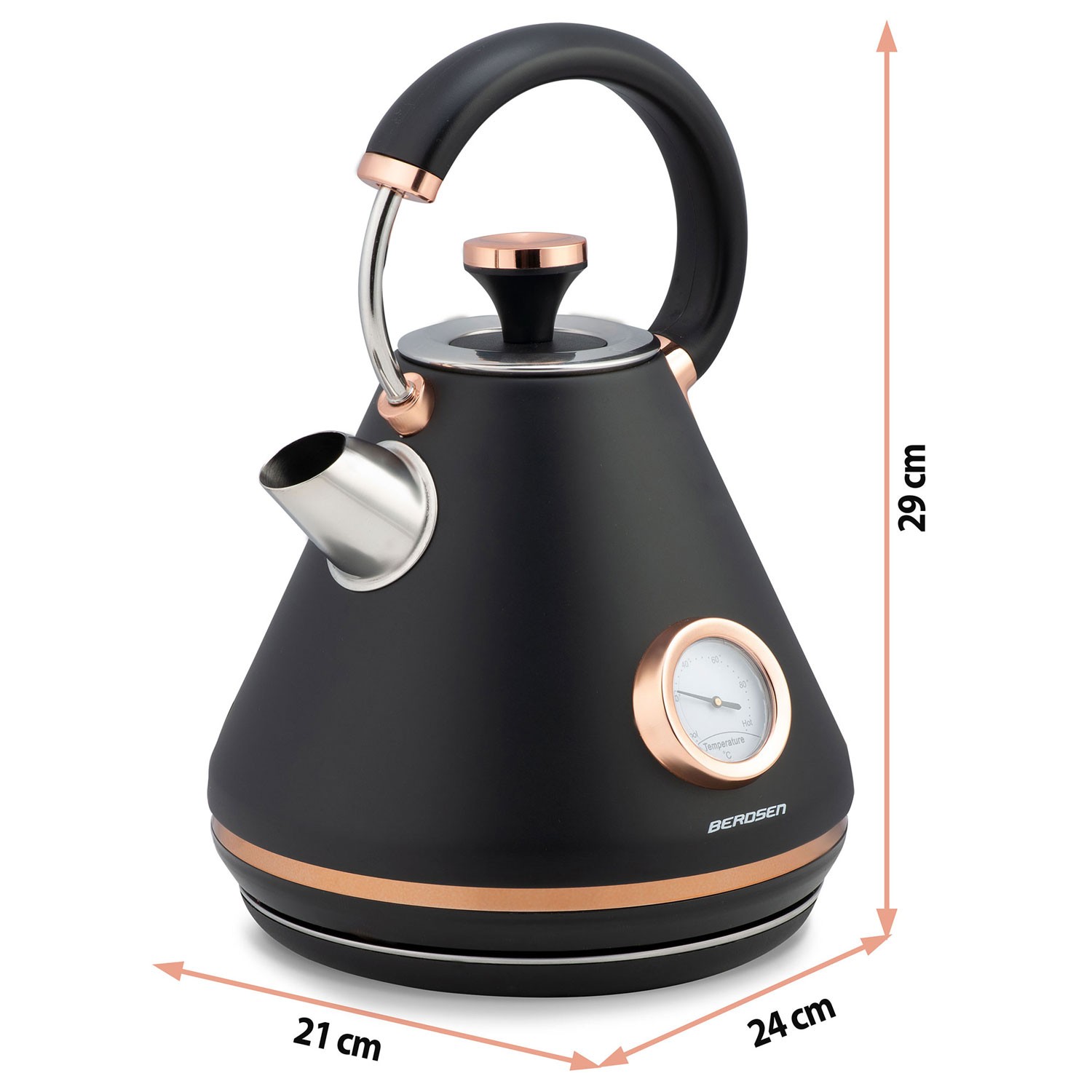 Bouilloire électrique rétro Berdsen BD-701 de 1,7L avec thermomètre noir - 9