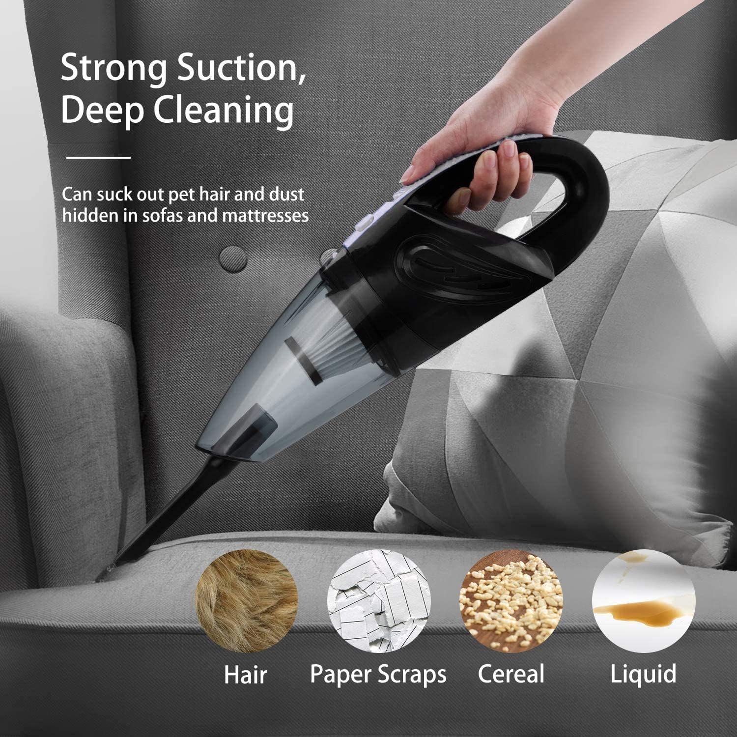 Aspirateur à main sans fil, rechargeable, léger, portable, avec puissante aspiration cyclonique pour voiture et usage domestique (noir) - 4