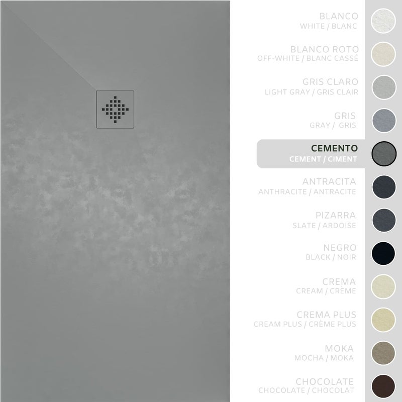 SOULHOME Brodzik prysznicowy– Żywica– Gel Coat– Gładka/Kamienna tekstura – Antypoślizgowy – Kolor cementowoszary – 210x90- Niski 3 cm– SAME