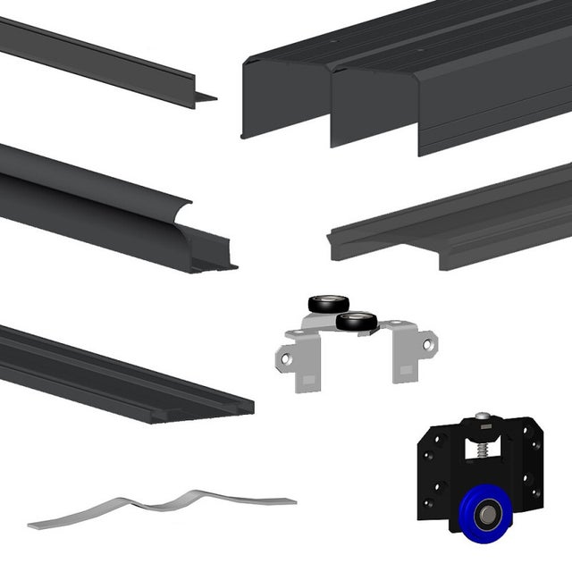 Kit SLID'UP 280 aluminium anodisé noir pour 3 portes de placard coulissantes 18 mm - rail 3 m - 50 kg