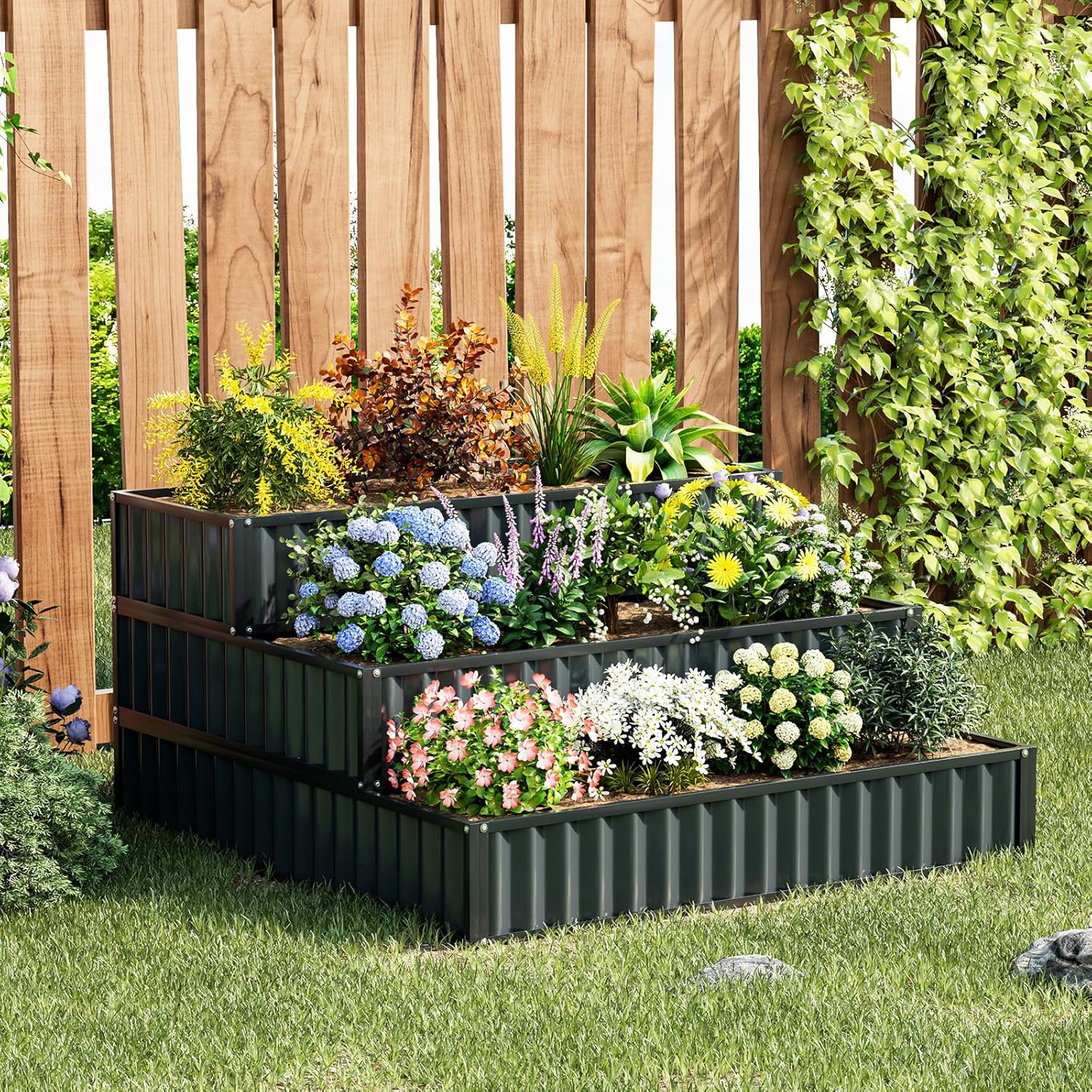 GADI Aiuola da giardino rialzata zincata, fioriera in metallo da 2,8 m, per verdure, fiori, erbe (argento