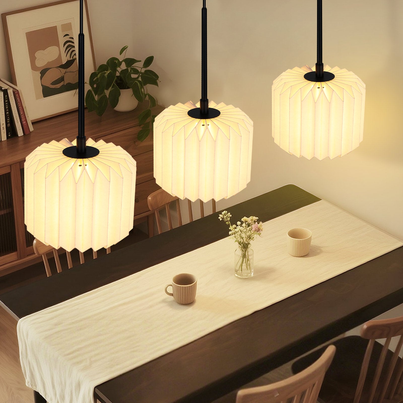 ZMH Wisząca lampa vintage długa regulowana – Abażur papierowy 3 źródła światła (bez żarówki)