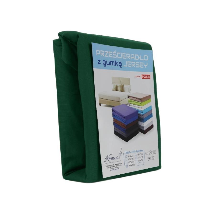 Kam-Pol prześcieradło z gumką jersey bawełniane butelkowa zieleń 70x90 cm