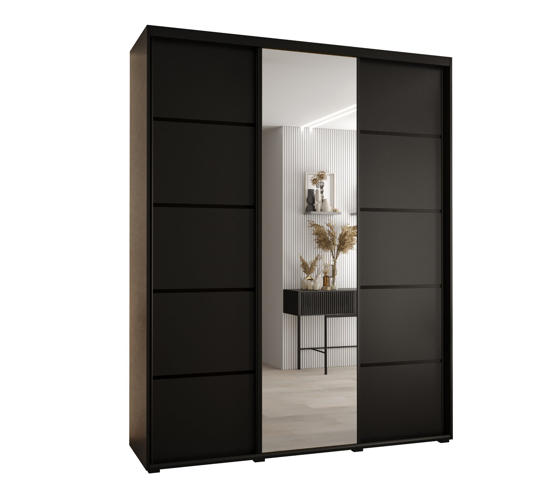 Szafa przesuwna z lustrem wysoka Davos 5 190 x 45 x 235,2 cm czarny + czarny + u. czarny - Abiks Meble