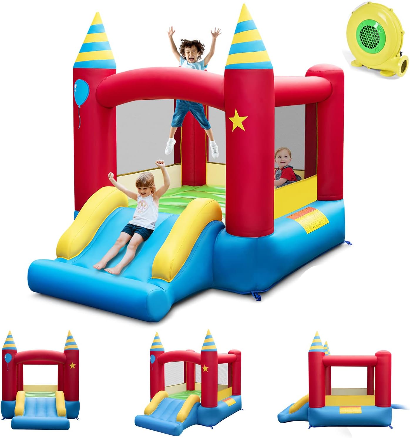 Château Gonflable Pour Jardin - Avec Toboggan Et Souffleur - Aire De Jeux Pour Enfants 3-10 Ans - 450x440x203 Cm - Résistant Et Sécurisé