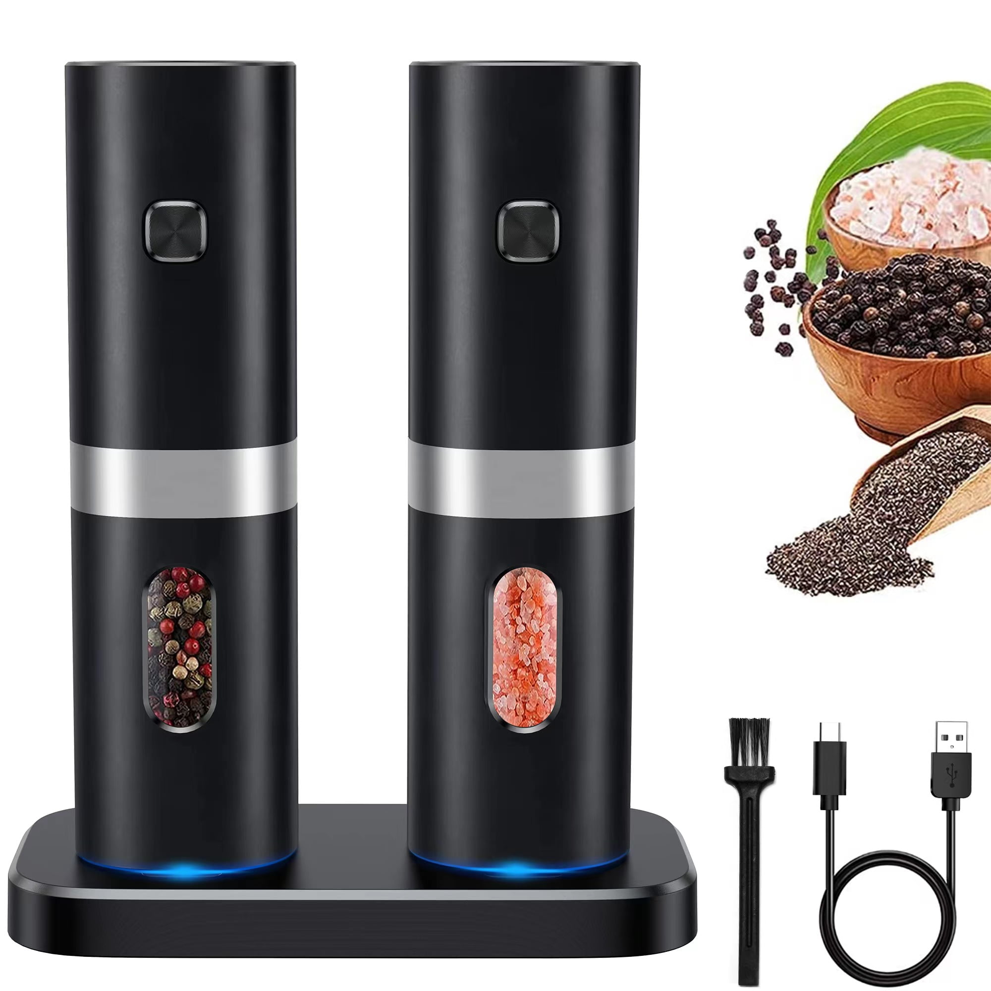 Moulin à Poivre Electrique 2 Pièces Rechargeable USB Moulin à Poivre Electrique 2 Pièces Rechargeable USB