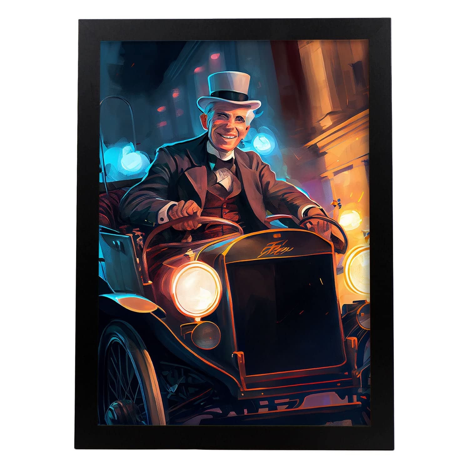Nacnic poster de henry ford en estilo retrato a todo color ilustraciones y caricaturas de inventores y creadores históricos diseño y a3 marco negro