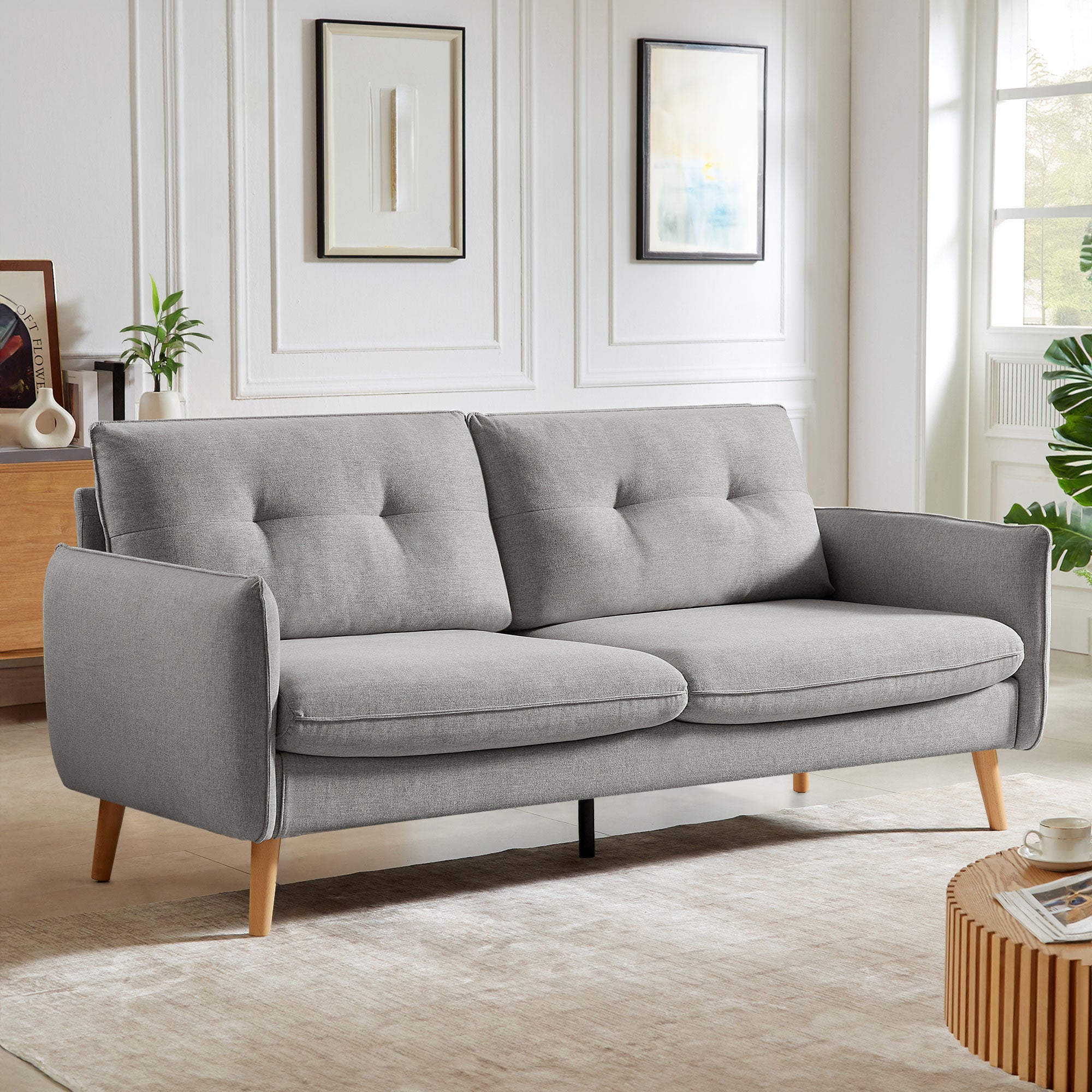 Skandynawska sofa 3-osobowa CHLOÉ z jasnoszarej tkaniny