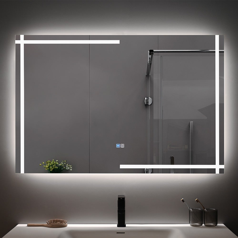 Miroir De Salle De Bain LED 120x60 Cm - 3 Couleurs De Lumière, Intensité Variable, Anti-buée, Design Asymétrique - 10