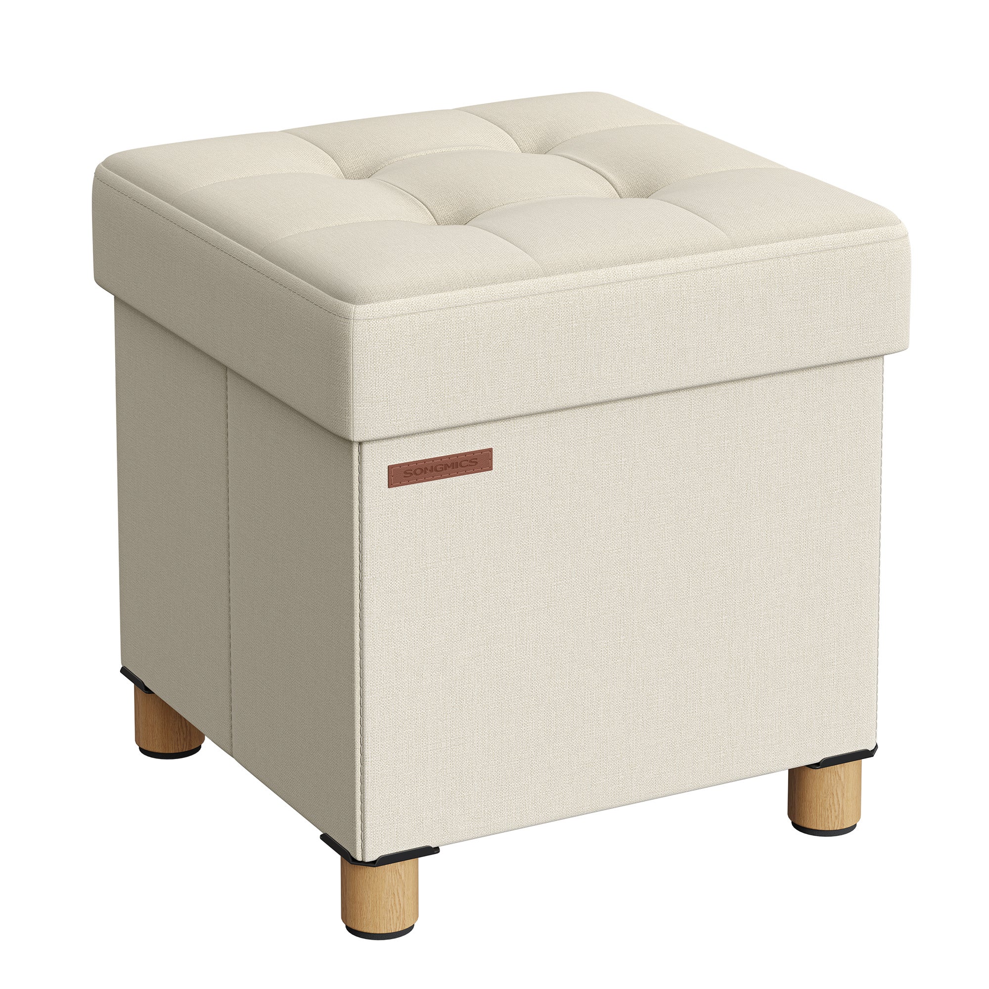 SONGMICS HOME Tabouret de Rangement, Pouf Pliable, Repose-Pieds, 38 x 38 x 38 cm, Boîte de Rangement, Capacité de Charge Jusqu'à 300 kg, pour Salon, Chambre, Couloir, Blanc Crème LSF095W01