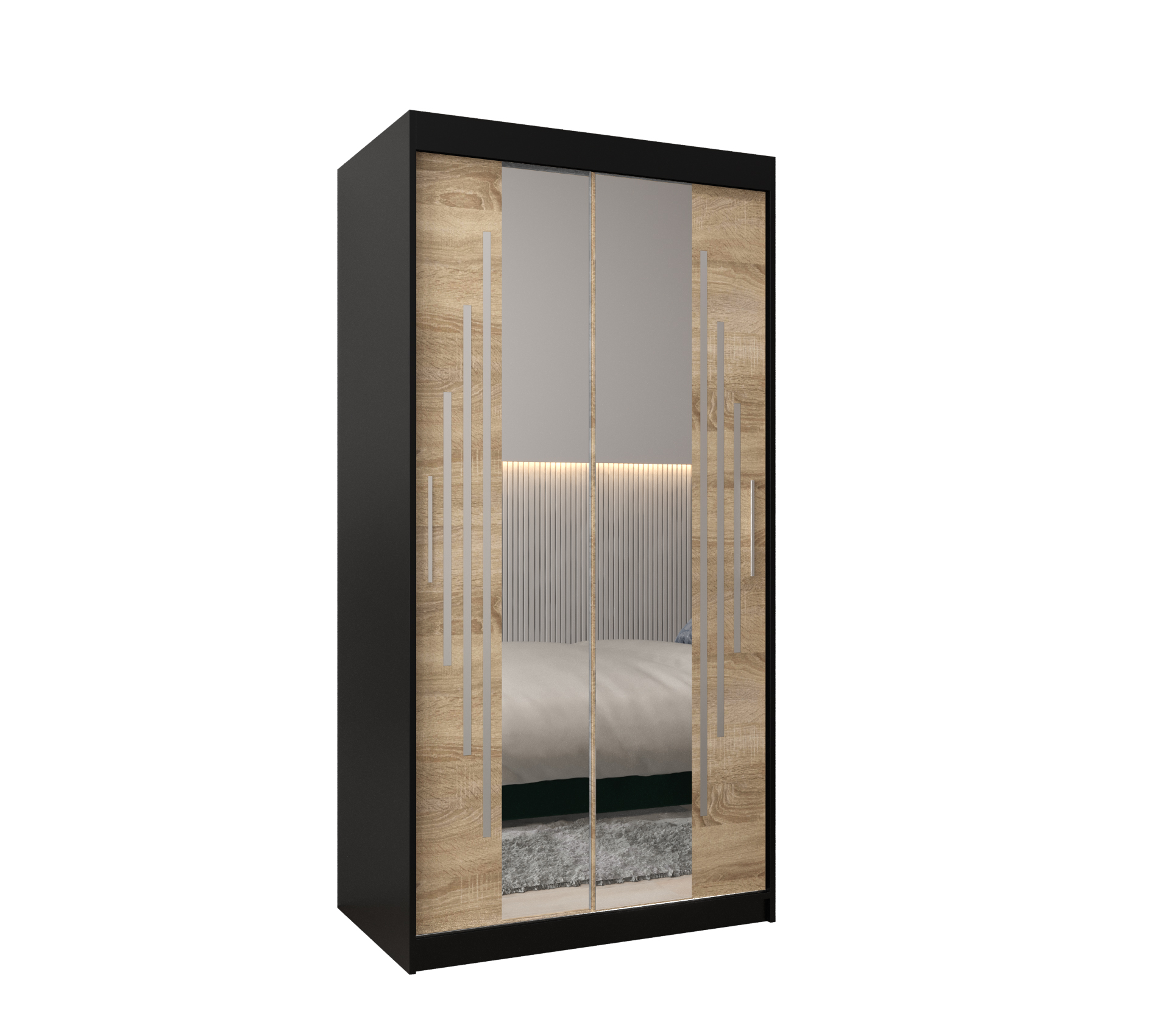 Szafa przesuwna garderoba York 1 100 x 62 x 200 cm Czarny + Sonoma - Abiks Meble