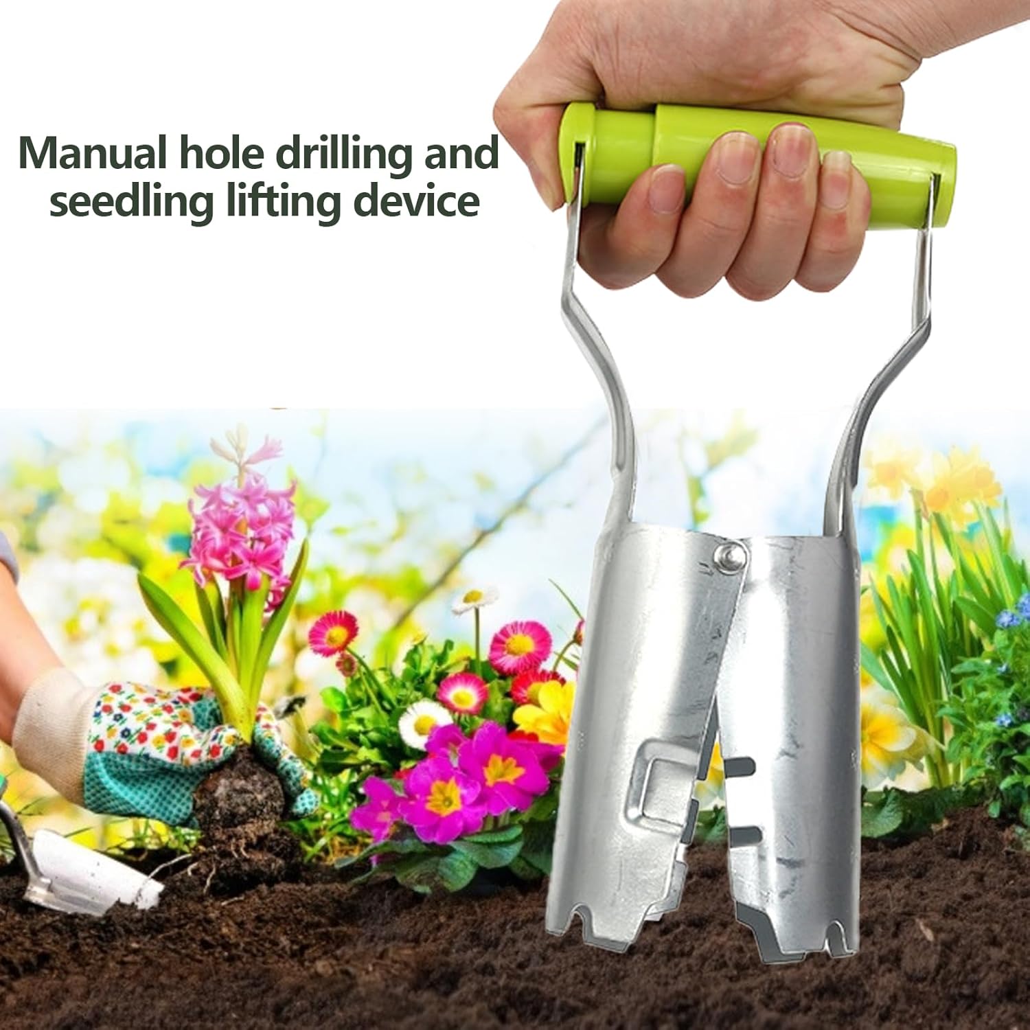 Planteur de bulbes pratique avec déclenchement automatique et échelle de profondeur - Aide à la plantation pour bulbes de fleurs - Perforateur pour - 6