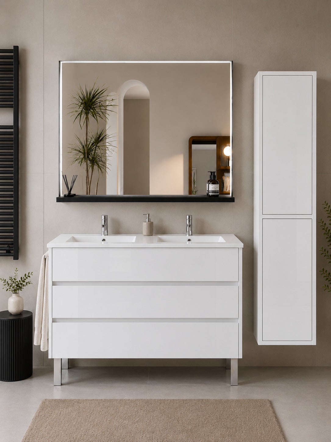 Mobilier de baie cu lavoar ORIGENBATH IMPERIA fără oglindă 120x45 cm dublu alb cu coloană