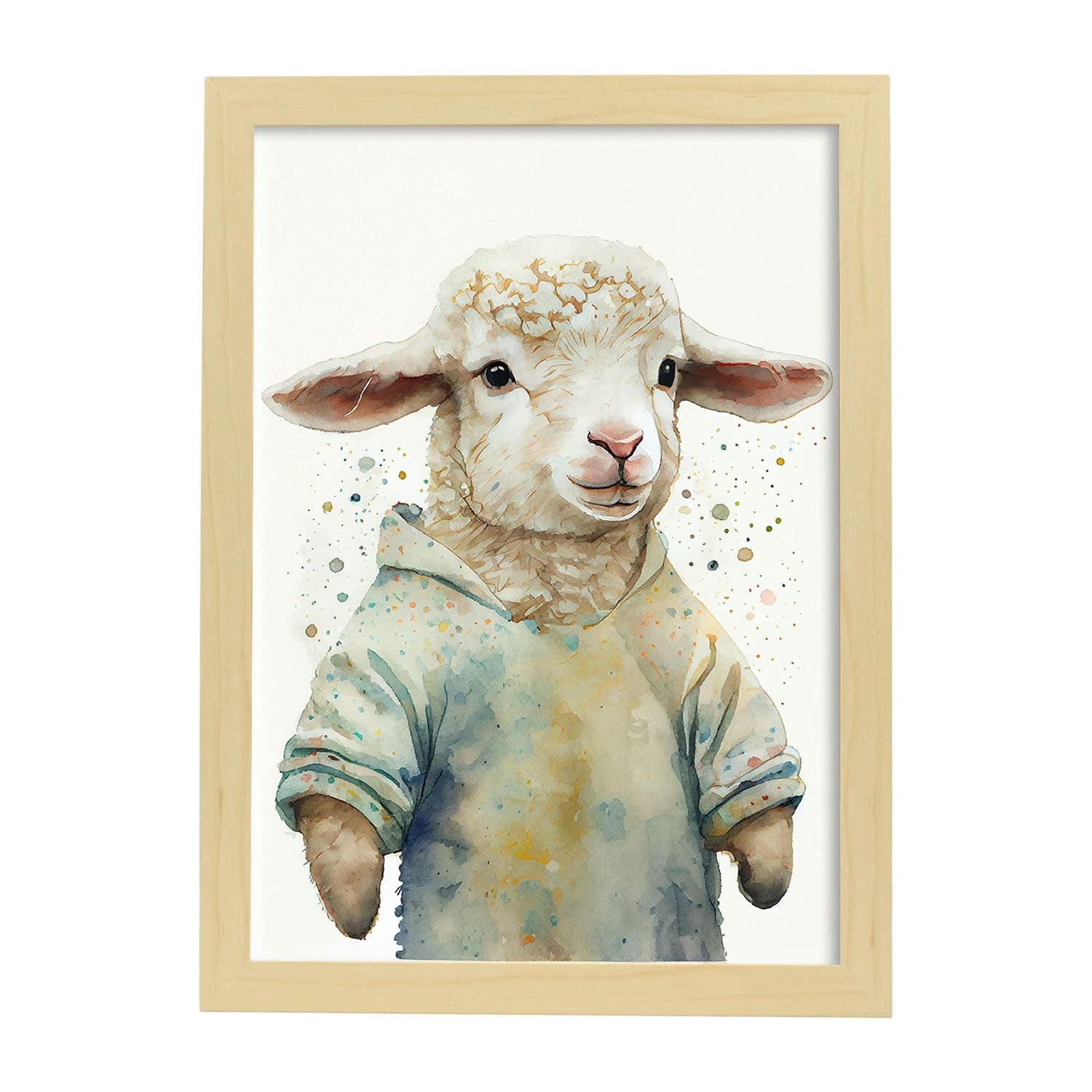 Nacnic poster de cordero en estilo acuarela ilustraciones infantiles a todo color de animalitos bebé sobre fondo blanco a3 marcos madera
