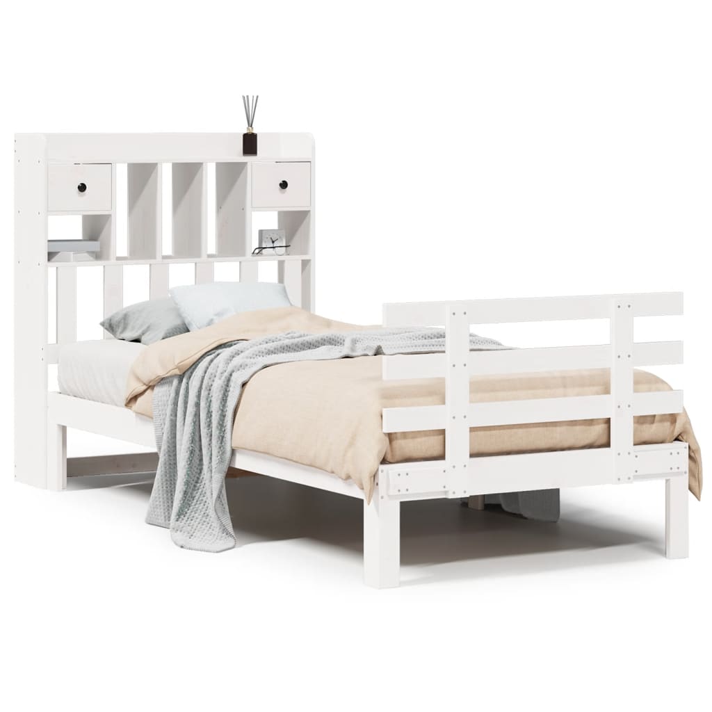 Lit simple | Lit adulte | Lit bibliothèque sans matelas blanc 100x200 ...