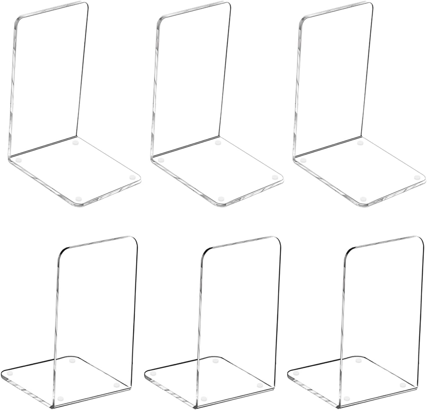 Zestaw 6 akrylowych podpórek do książek – przezroczyste akrylowe, antypoślizgowe, organizery półkowe (7,3" x 5" 3 pary)