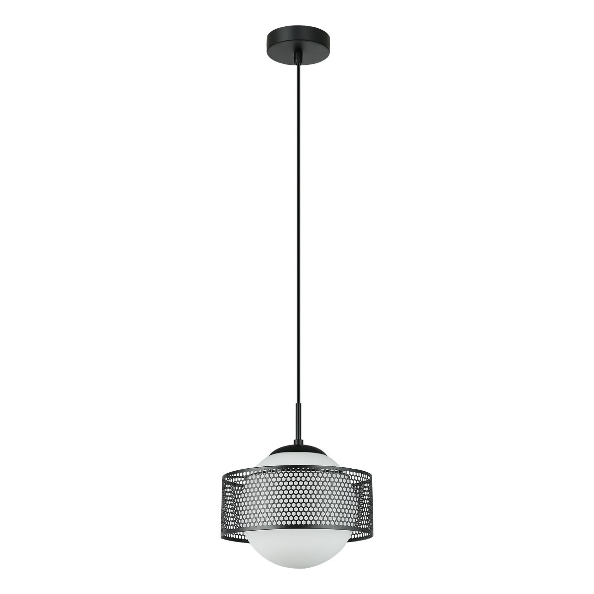 Lampa wisząca biała kula Lomica czarna 1xE27x40W metal wym:96x25x25cm IP20 Italux
