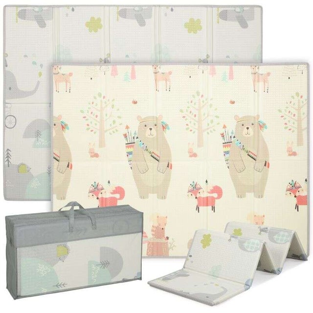 Tapis de jeu pour bébé pliable et réversible, tapis de sol en mousse épais, 195 x 146,5 x 1,5 cm, multicolore