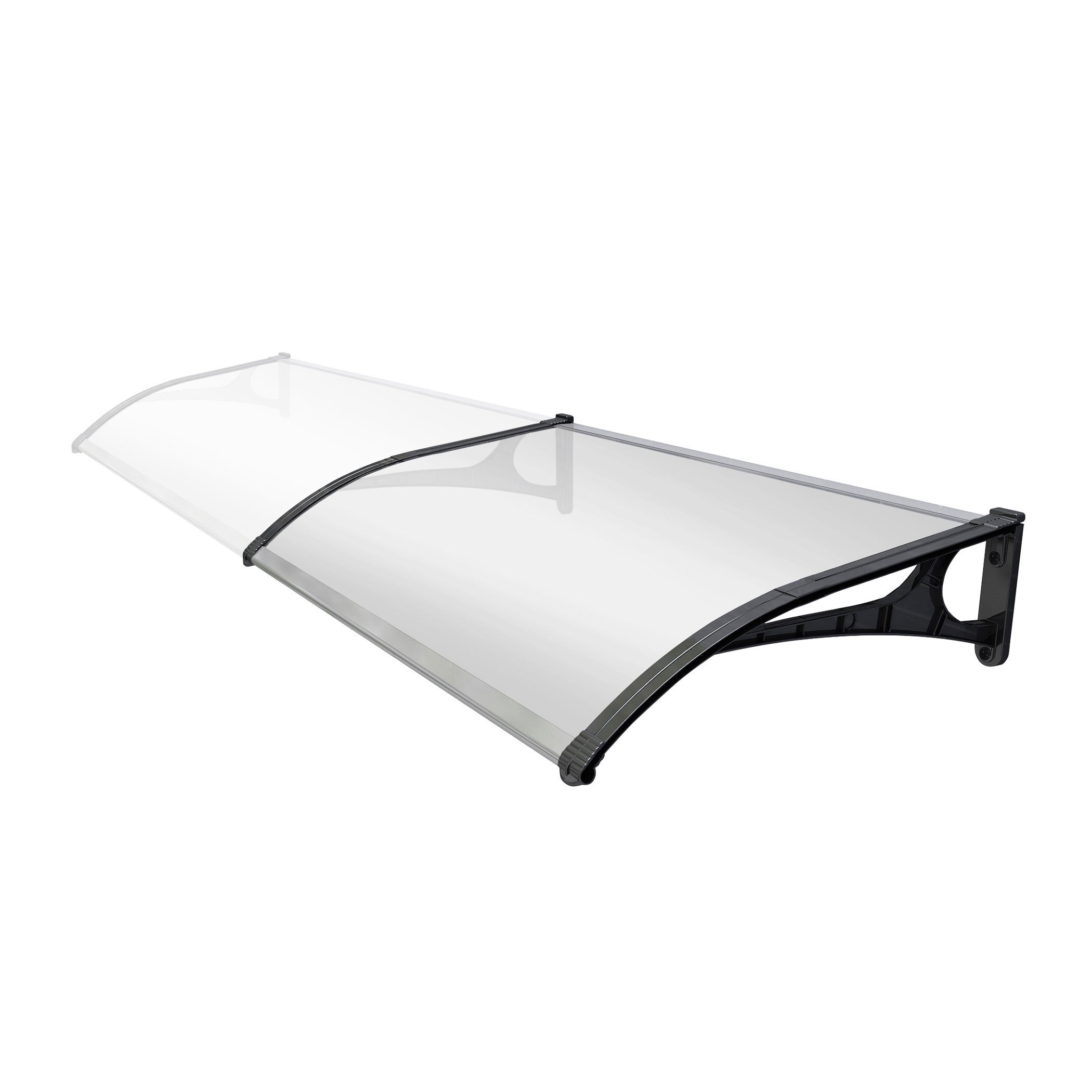 Marquise de Porte Extérieur 120x80 cm - Polycarbonate Solide 2,7mm Très Résistant - Supports Robustes en Aluminium - Panneau Transparent Anti UV - 5