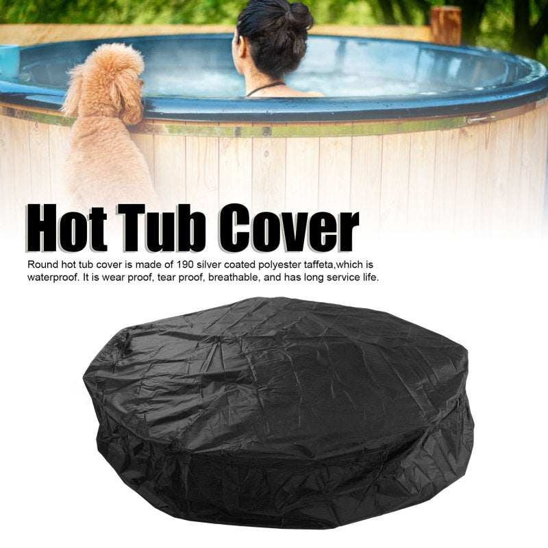 Housse de protection pour mobilier de jardin, housse ronde pour baignoire balnéo 190, taffetas de polyester argenté, imperméable, 215 x 70 cm, noire - 4