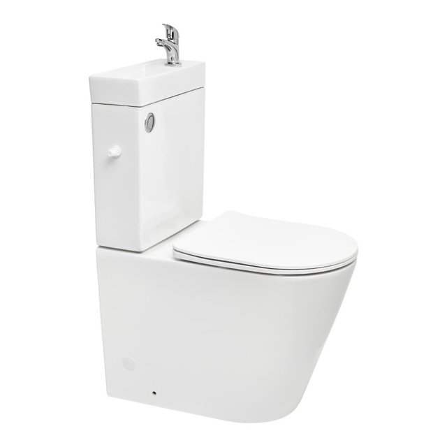 Brevis kit WC à poser sans bride en céramique + robinet eau froide S-Line Pro + tuyau de raccordement Siko (SATBRE34)