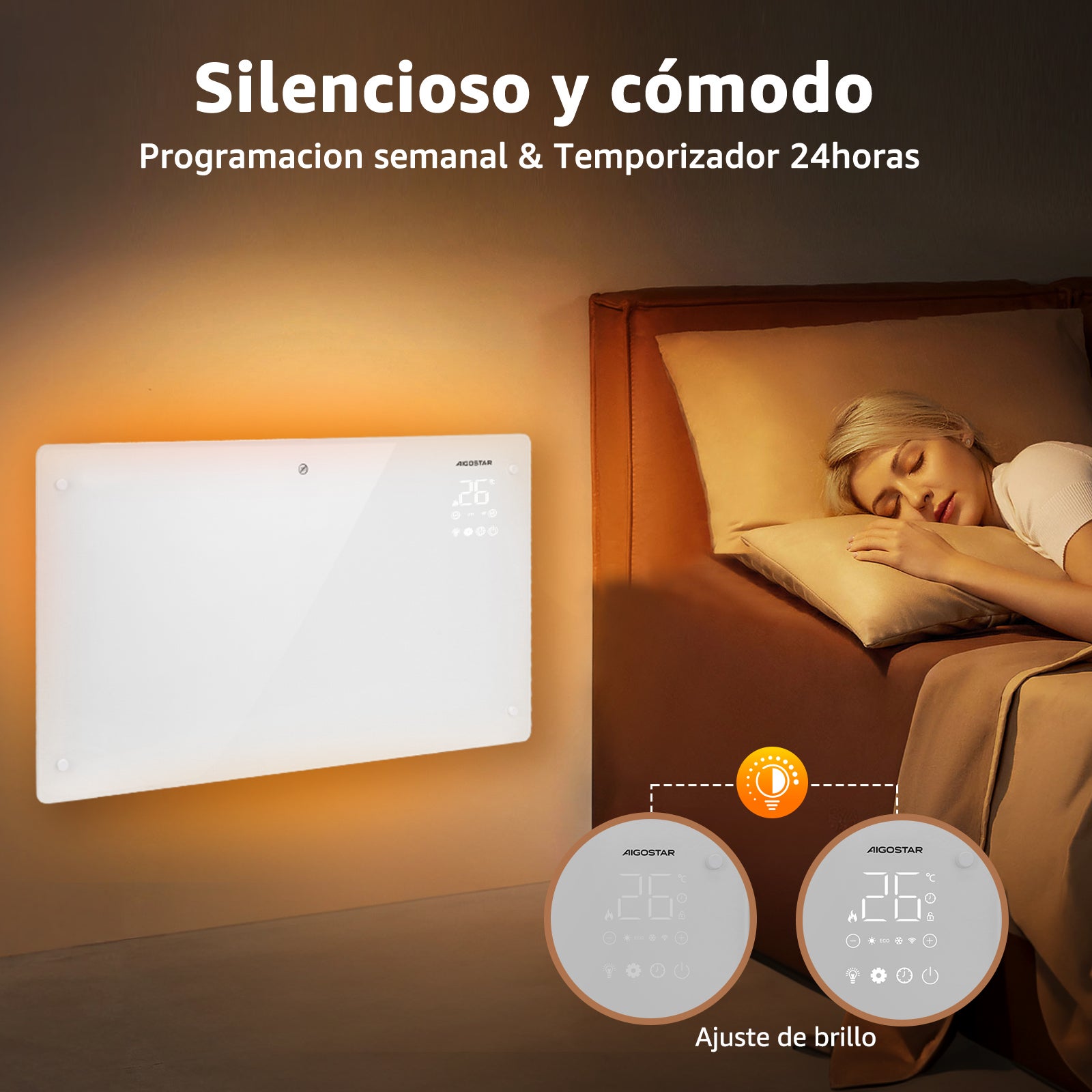 Radiador Electrico Bajo Consumo 3 Modos, Conexión Wi-fi, Programable Aigostar - 6